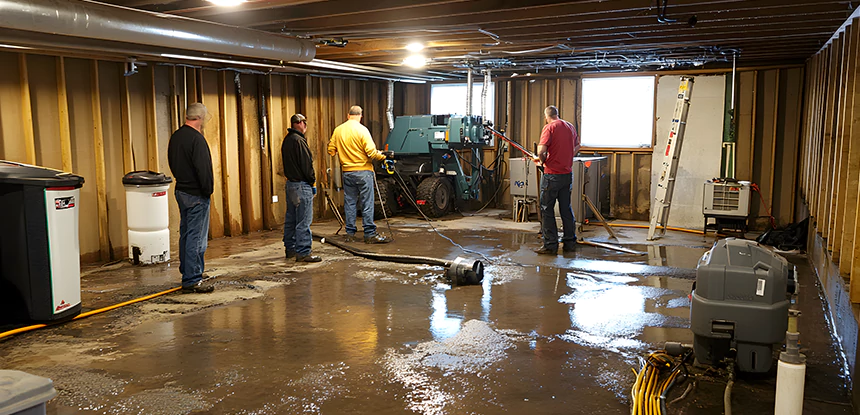Cleaning Sewage From Basement Floor in Sunny Side